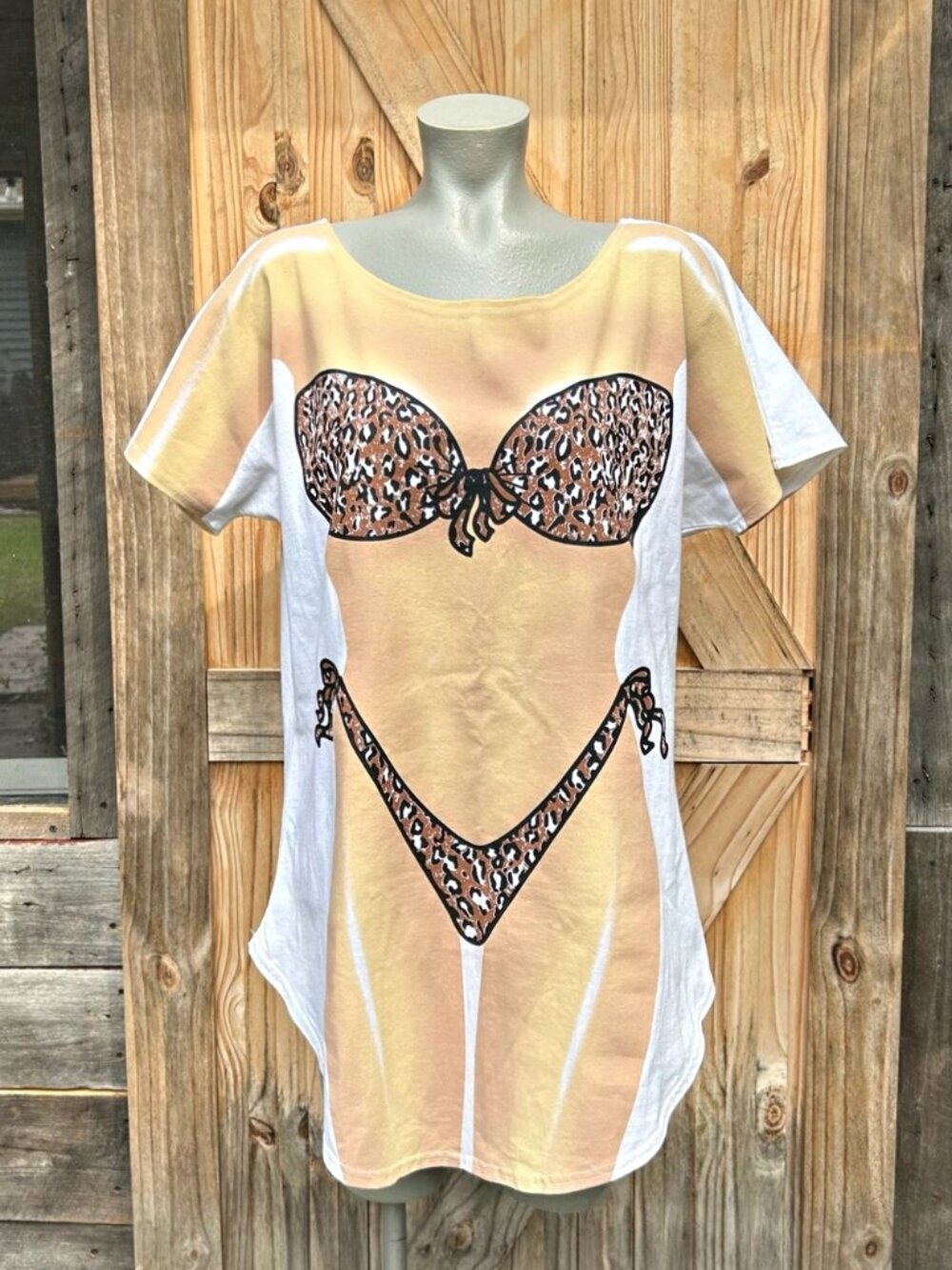 Vintage My Bikini LA Imprints Leopard Print Beach T-Shirt Swim Suit Cover Up~OS